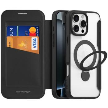 Apple iPhone 16 Pro, Oldalra nyíló tok, stand, közepesen ütésálló, kitámasztóval, RFID technológiával, Magsafe kompatibilis, Dux Ducis Skin X Pro Ring Stand Magsafe, fekete kép