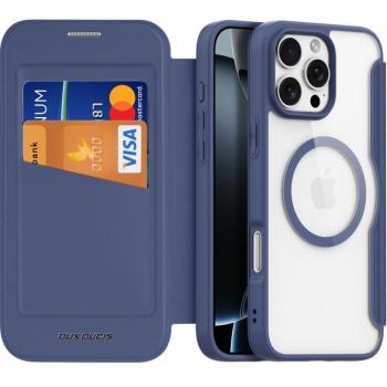 Apple iPhone 16 Pro, Oldalra nyíló tok, stand, közepesen ütésálló, Magsafe kompatibilis, Dux Ducis Skin Pro Magsafe, sötétkék kép