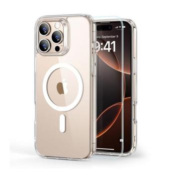 Apple iPhone 16 Pro, Szilikon tok, közepesen ütésálló, légpárnás sarok, üvegfóliával, Magsafe kompatibilis, ESR Classic Hybrid HaloLock, átlátszó kép