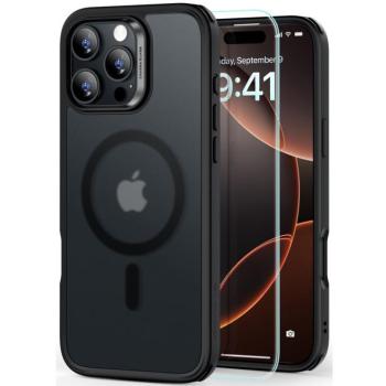 Apple iPhone 16 Pro, Szilikon tok, közepesen ütésálló, légpárnás sarok, üvegfóliával, Magsafe kompatibilis, ESR Classic Hybrid HaloLock, áttetsző/fekete kép