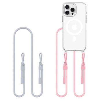 Apple iPhone 16 Pro, Szilikon védőkeret + műanyag hátlap, nyakbaakasztó, Magsafe töltővel kompatibilis, FlexAir Chain Magsafe, átlátszó (szürke, rózsaszín) kép