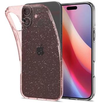Apple iPhone 16, Szilikon tok, Spigen Liquid Crystal Glitter, átlátszó/vörösarany kép