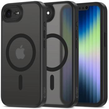 Apple iPhone 16e / 17e, Műanyag hátlap védőtok + szilikon keret, Magsafe töltővel kompatibilis, kameravédő kerettel, Magcam Magsafe, áttetsző/fekete kép