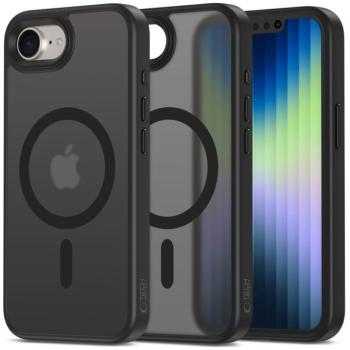 Apple iPhone 16e / 17e, Műanyag hátlap védőtok + szilikon keret, Magsafe töltővel kompatibilis, Magmat Magsafe, áttetsző/fekete kép