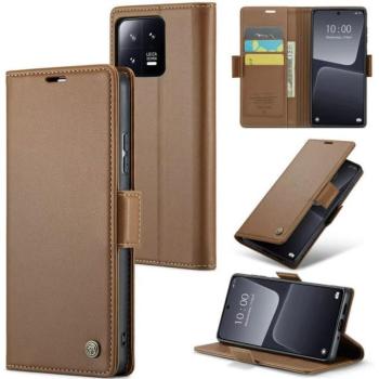 Apple iPhone 16e / 17e, Oldalra nyíló tok, stand, kártyatartóval, RFID technológiával, Wooze CaseME, barna kép