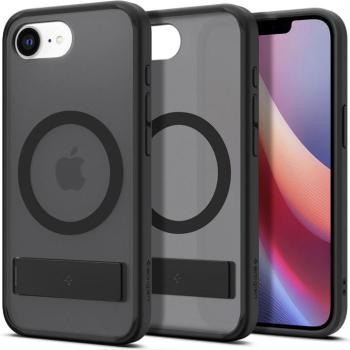 Apple iPhone 16e, Műanyag hátlap védőtok + szilikon keret, kitámasztóval, Magsafe töltővel kompatibilis, Spigen Ultra Hybrid &quot;S&quot; Mag, áttetsző/fekete kép