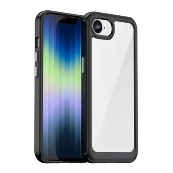 Apple iPhone 16e, Műanyag hátlap védőtok + szilikon keret, közepesen ütésálló, átlátszó hátlap, fekete kép