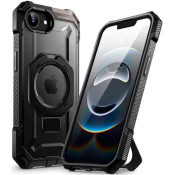 Apple iPhone 16e, Műanyag hátlap védőtok + szilikon keret, közepesen ütésálló, kitámasztóval, telefontartó gyűrű, Magsafe töltővel kompatibilis, SupCase Unicorn Beetle Grip Mag, fekete kép