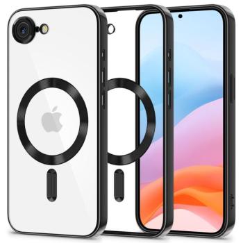 Apple iPhone 16e, Műanyag hátlap védőtok + szilikon keret, közepesen ütésálló, Magsafe töltővel kompatibilis, fényes keret, Magflex Magsafe, átlátszó/fekete kép