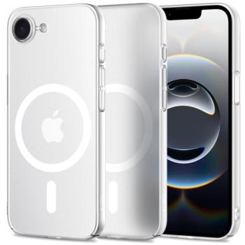 Apple iPhone 16e, Műanyag hátlap védőtok + szilikon keret, közepesen ütésálló, Magsafe töltővel kompatibilis, Magslim Magsafe, áttetsző/fehér kép