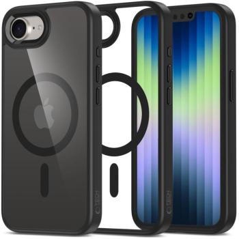 Apple iPhone 16e, Műanyag hátlap védőtok + szilikon keret, Magsafe töltővel kompatibilis, Magmat Magsafe, átlátszó/fekete kép