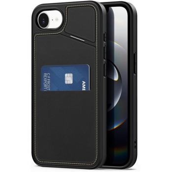 Apple iPhone 16e, Műanyag hátlap védőtok + szilikon keret, stand, bőrrel bevont hátlap, kártyatartóval, Magsafe kompatibilis, Dux Ducis Rafi II Mag, fekete kép