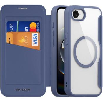 Apple iPhone 16e, Oldalra nyíló tok, stand, közepesen ütésálló, Magsafe kompatibilis, Dux Ducis Skin Pro Magsafe, sötétkék kép