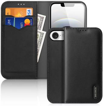 Apple iPhone 16e, Oldalra nyíló tok, valódi bőrtok, stand, Dux Ducis Hivo, fekete kép