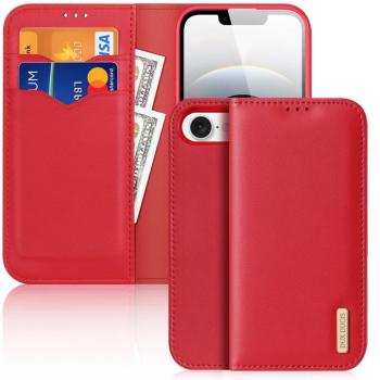 Apple iPhone 16e, Oldalra nyíló tok, valódi bőrtok, stand, Dux Ducis Hivo, piros kép