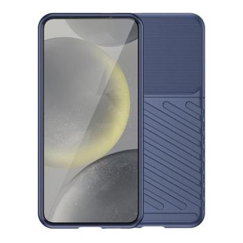 Apple iPhone 16e, Szilikon tok, közepesen ütésálló, domború csíkos minta, sötétkék kép