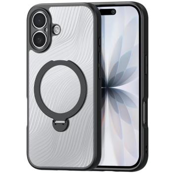 Apple iPhone 17, Műanyag hátlap védőtok + szilikon keret, kitámasztóval, ujjtámasz, Magsafe töltővel kompatibilis, hullám minta, Dux Ducis Aimo Mag Folding, áttetsző/fekete kép