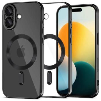 Apple iPhone 17, Műanyag hátlap védőtok + szilikon keret, közepesen ütésálló, Magsafe töltővel kompatibilis, fényes keret, Magflex Magsafe, átlátszó/fekete kép