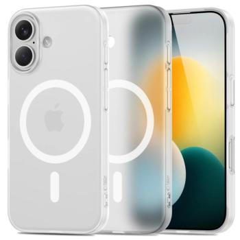 Apple iPhone 17, Műanyag hátlap védőtok + szilikon keret, közepesen ütésálló, Magsafe töltővel kompatibilis, Magslim Magsafe, áttetsző/fehér kép