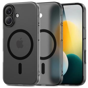 Apple iPhone 17, Műanyag hátlap védőtok + szilikon keret, közepesen ütésálló, Magsafe töltővel kompatibilis, Magslim Magsafe, áttetsző/fekete kép