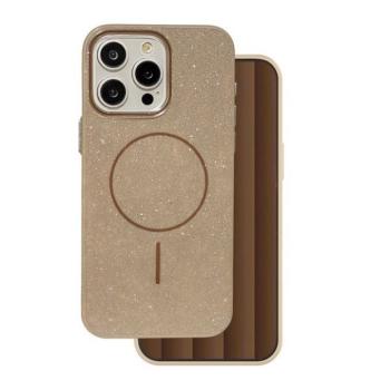 Apple iPhone 17, Műanyag hátlap védőtok + szilikon keret, Magsafe töltővel kompatibilis, csillogó hátlap, barna kép