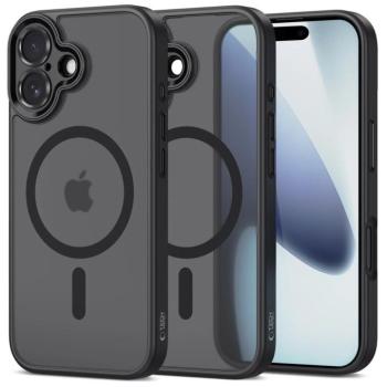 Apple iPhone 17, Műanyag hátlap védőtok + szilikon keret, Magsafe töltővel kompatibilis, kameravédő kerettel, Magcam Magsafe, áttetsző/fekete kép