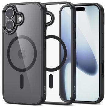 Apple iPhone 17, Műanyag hátlap védőtok + szilikon keret, Magsafe töltővel kompatibilis, Magmat Magsafe, átlátszó/fekete kép