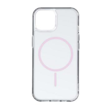 Apple iPhone 17, Műanyag hátlap védőtok + szilikon keret, ultravékony, légpárnás sarok, Magsafe töltővel kompatibilis, átlátszó/rózsaszín kép