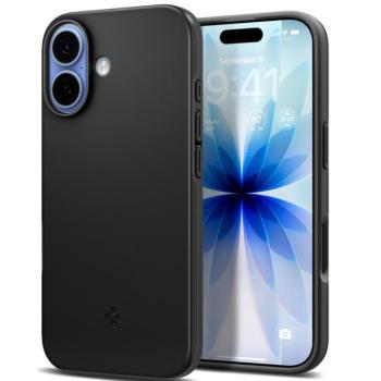 Apple iPhone 17, Műanyag hátlap védőtok + szilikon keret, ultravékony, Magsafe töltővel kompatibilis, Spigen Thin Fit Mag, fekete kép