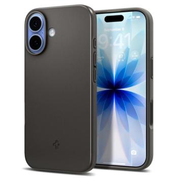 Apple iPhone 17, Műanyag hátlap védőtok + szilikon keret, ultravékony, Magsafe töltővel kompatibilis, Spigen Thin Fit Mag, sötétszürke kép