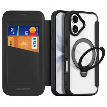 Apple iPhone 17, Oldalra nyíló tok, stand, közepesen ütésálló, kitámasztóval, RFID technológiával, Magsafe kompatibilis, Dux Ducis Skin X Pro Ring Stand Magsafe, fekete kép