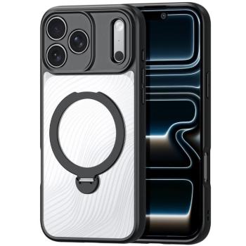 Apple iPhone 17 Pro Max, Műanyag hátlap védőtok + szilikon keret, kitámasztóval, ujjtámasz, Magsafe töltővel kompatibilis, hullám minta, Dux Ducis Aimo Mag Folding, áttetsző/fekete kép