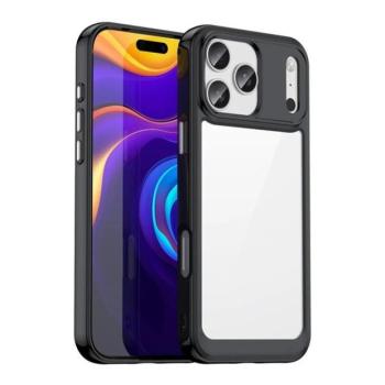 Apple iPhone 17 Pro Max, Műanyag hátlap védőtok + szilikon keret, közepesen ütésálló, átlátszó hátlap, fekete kép