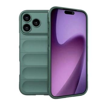 Apple iPhone 17 Pro Max, Szilikon tok, közepesen ütésálló, 3D minta, sötétzöld kép