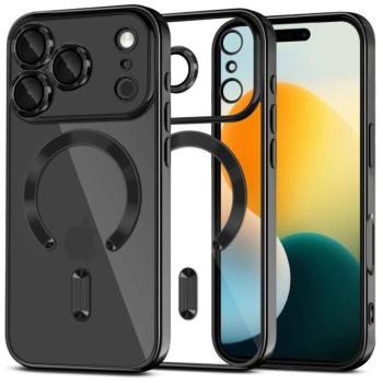 Apple iPhone 17 Pro, Műanyag hátlap védőtok + szilikon keret, közepesen ütésálló, Magsafe töltővel kompatibilis, fényes keret, Magflex Magsafe, átlátszó/fekete kép