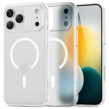 Apple iPhone 17 Pro, Műanyag hátlap védőtok + szilikon keret, közepesen ütésálló, Magsafe töltővel kompatibilis, Magslim Magsafe, áttetsző/fehér kép