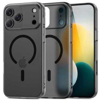 Apple iPhone 17 Pro, Műanyag hátlap védőtok + szilikon keret, közepesen ütésálló, Magsafe töltővel kompatibilis, Magslim Magsafe, áttetsző/fekete kép