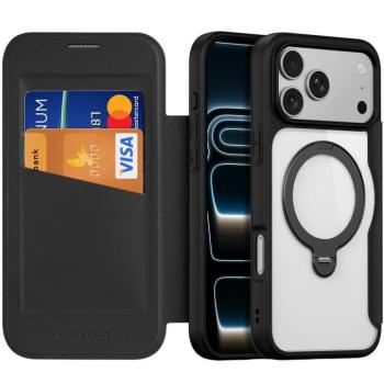 Apple iPhone 17 Pro, Oldalra nyíló tok, stand, közepesen ütésálló, kitámasztóval, RFID technológiával, Magsafe kompatibilis, Dux Ducis Skin X Pro Ring Stand Magsafe, fekete kép