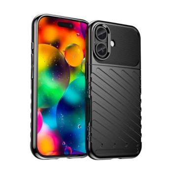 Apple iPhone 17, Szilikon tok, közepesen ütésálló, domború csíkos minta, fekete kép