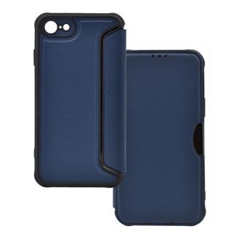 Apple iPhone 7 / 8 / SE (2020) / SE (2022), Oldalra nyíló tok, légpárnás sarok, bőrhatású, karbon minta, Razor Book, kék kép