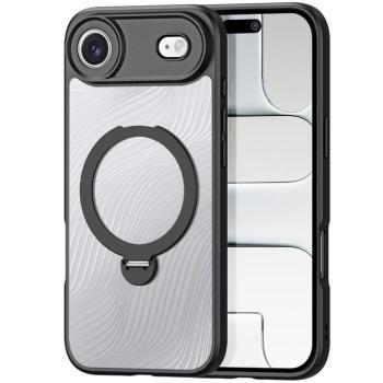 Apple iPhone Air (2025), Műanyag hátlap védőtok + szilikon keret, kitámasztóval, ujjtámasz, Magsafe töltővel kompatibilis, hullám minta, Dux Ducis Aimo Mag Folding, áttetsző/fekete kép