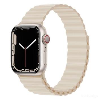 Apple iWatch Devia Delux Sport 3 Silicone Magnet 42/44/45mm Óraszíj - Krém kép