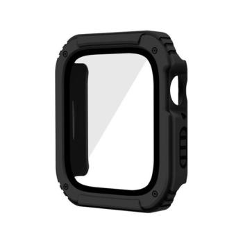 Apple Watch 1-3 (38 mm), Műanyag védőkeret, kijelzővédő üveggel, közepesen ütésálló, szíj nélkül, fekete kép