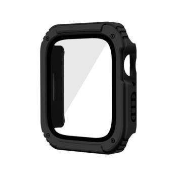 Apple Watch 1-3 (42 mm), Műanyag védőkeret, kijelzővédő üveggel, közepesen ütésálló, szíj nélkül, fekete kép