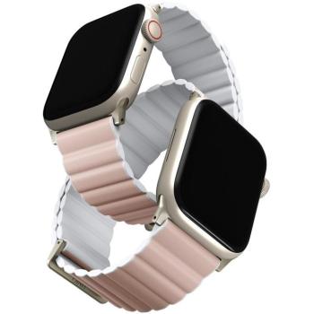 Apple Watch 1-6, SE (42 / 44 mm) / Watch 7-8 (45 mm) / Watch Ultra (49 mm), szilikon pótszíj, mágneses zár, kétszínű, két oldalas, megfordítható, Uniq Revix, rózsaszín/fehér kép