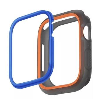 Apple Watch 1-6, SE (44 mm) / Watch 7-8 (45 mm), Műanyag + szilikon védőkeret, szíj nélkül, közepesen ütésálló, 2 db cserélhető kerettel, Uniq Moduo, narancssárga/kék kép