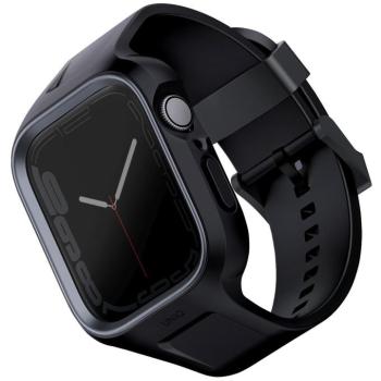 Apple Watch 1-6, SE (44 mm) / Watch 7-8 (45 mm), Műanyag + szilikon védőkeret, szíjjal, közepesen ütésálló, Uniq Monos, fekete kép