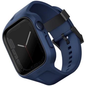 Apple Watch 1-6, SE (44 mm) / Watch 7-8 (45 mm), Műanyag + szilikon védőkeret, szíjjal, közepesen ütésálló, Uniq Monos, sötétkék kép