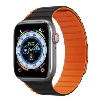 Apple Watch 1-6, SE, SE (2022) (38 / 40 mm) / Watch 7-8 (41 mm), szilikon pótszíj, mágneses zár, kétszínű, 3D minta, Dux Ducis LD, fekete/narancssárga kép