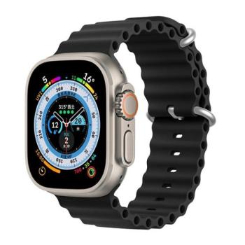 Apple Watch 1-6, SE, SE (2022) (42 / 44 mm) / Watch 7-8 (45 mm), szilikon pótszíj, állítható, hullámos kialakítás, Dux Ducis, fekete kép